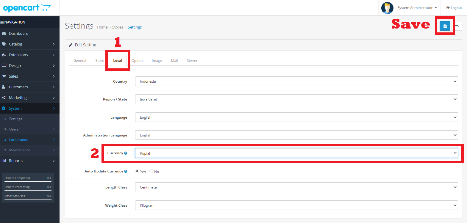 Pilih Mata Uang Opencart