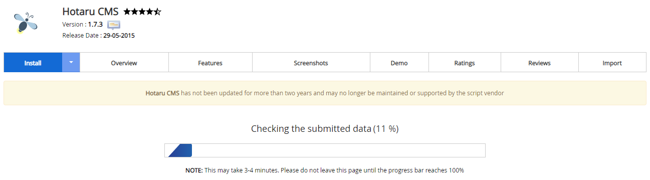 Proses Instalasi Hotaru CMS Selesai
