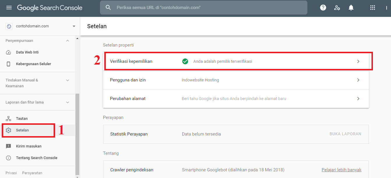 Setelan Webmaster Tools