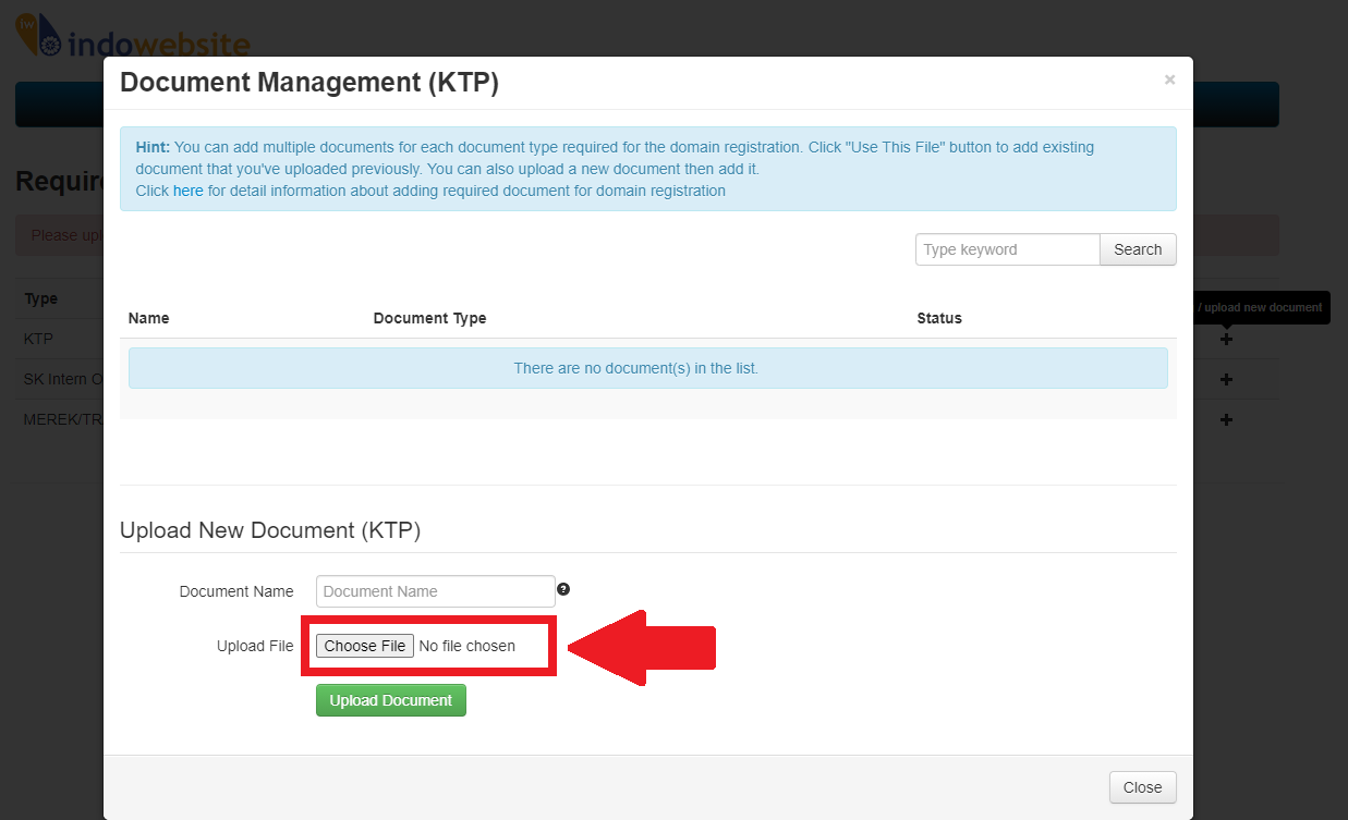 Upload Persyaratan Domain
