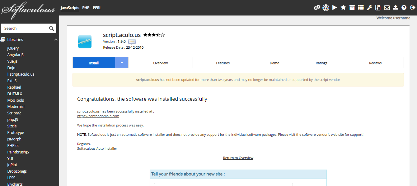 script.aculo.us Berhasil Diinstal