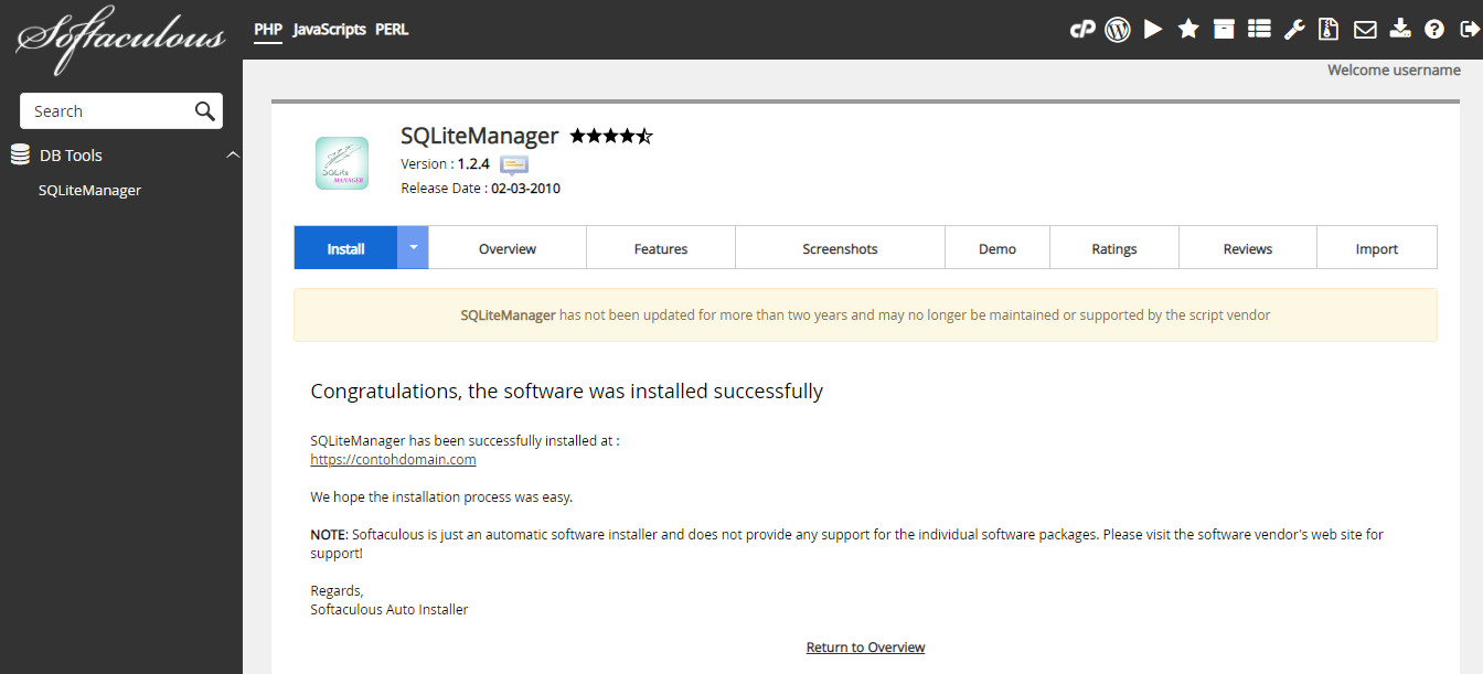 sqlitemanager Berhasil Diinstal
