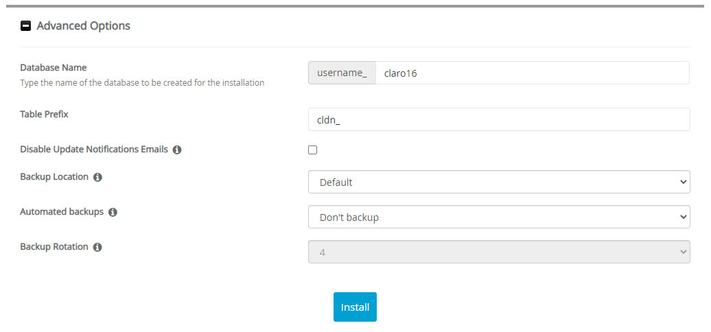 Advanced Options Claroline