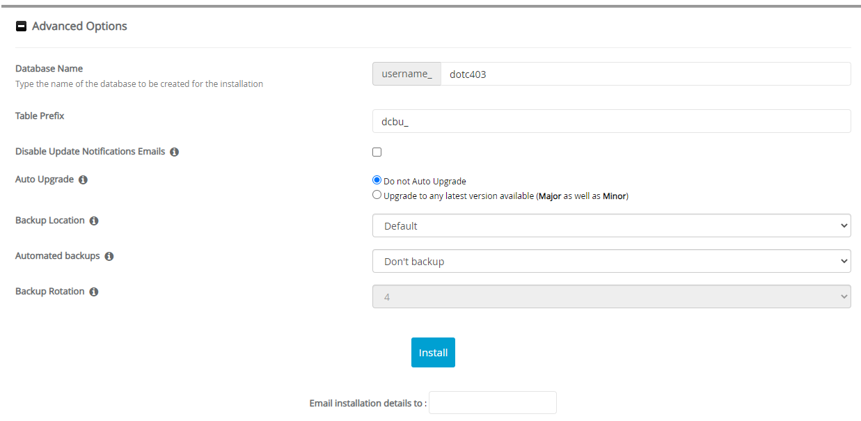 Advanced Options Dotclear