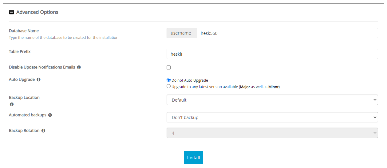 Advanced Options HESK
