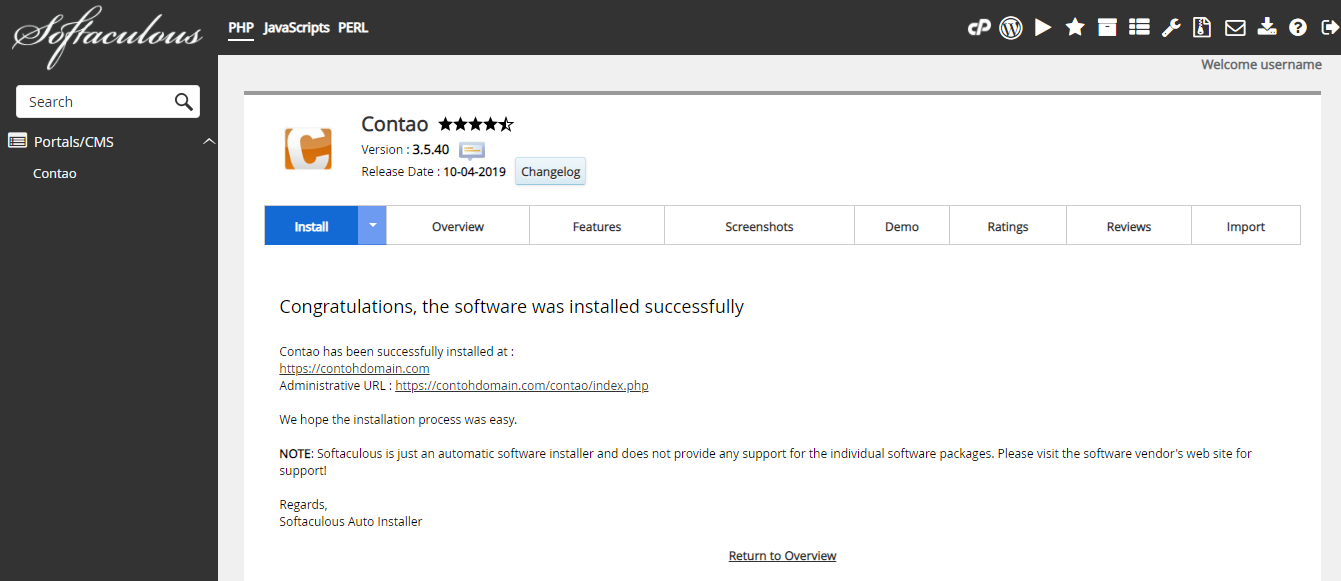Contao Berhasil Diinstal