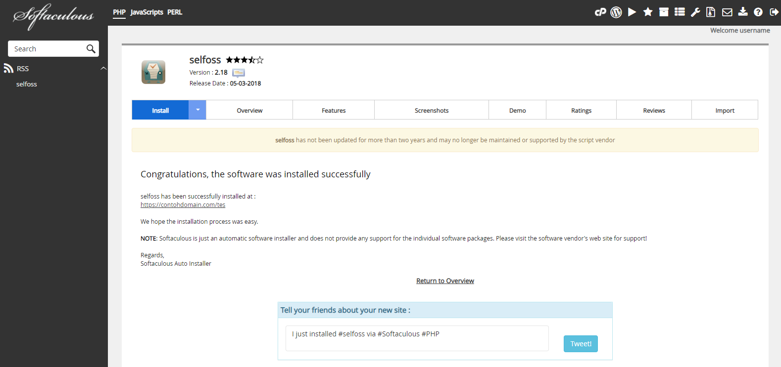 Instalasi Selfoss Selesai