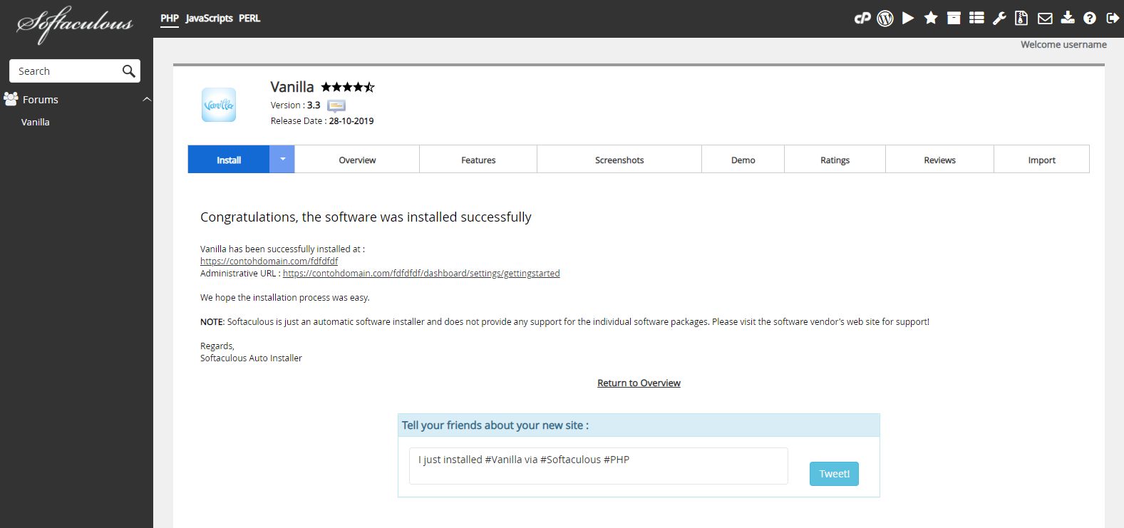 Instalasi Vanilla Selesai