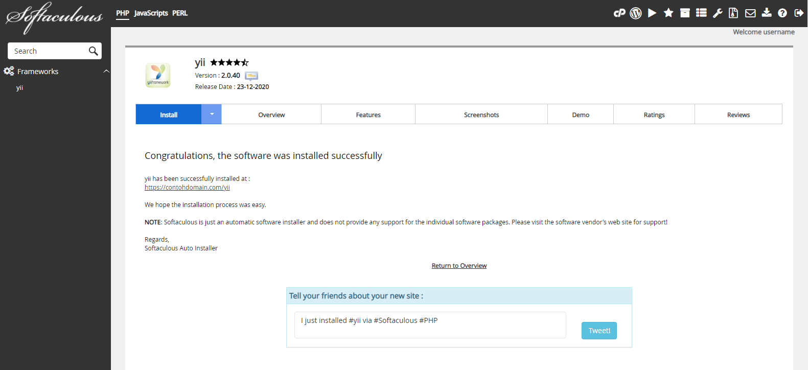 Instalasi yii Selesai