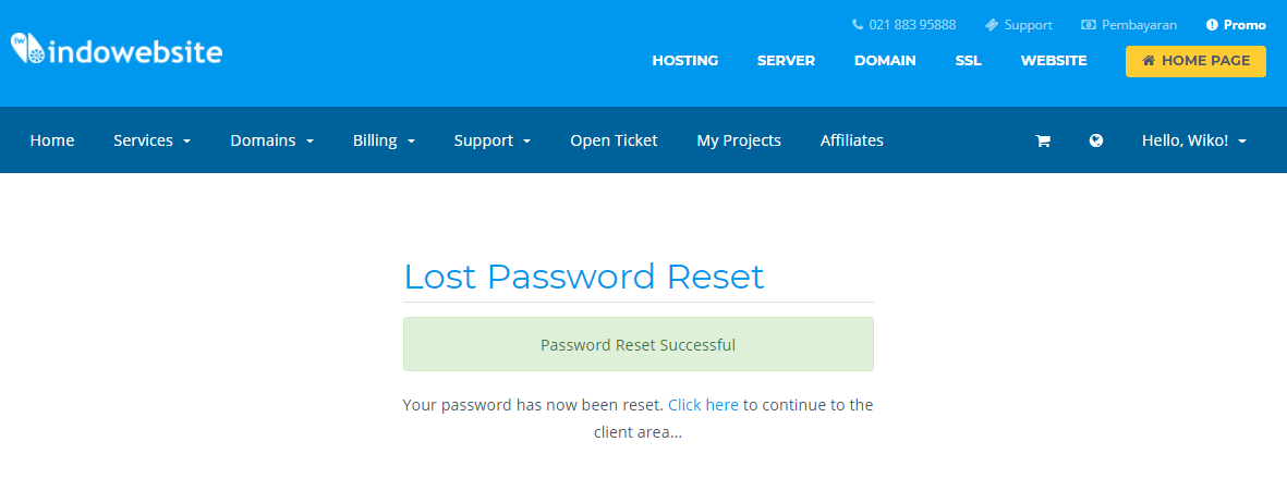 Password Member Area Berhasil Direset