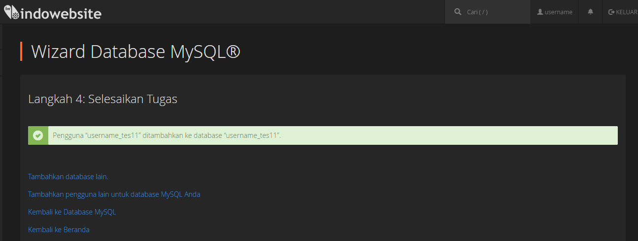 Proses Pembuatan Database Selesai