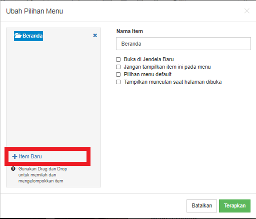 Tambahkan Item Menu Baru