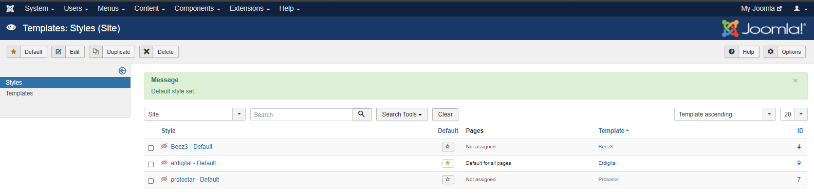 Template Joomla Berhasil Dipilih