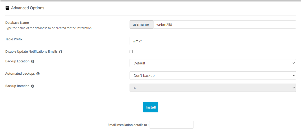 Advanced Options WebMail Lite
