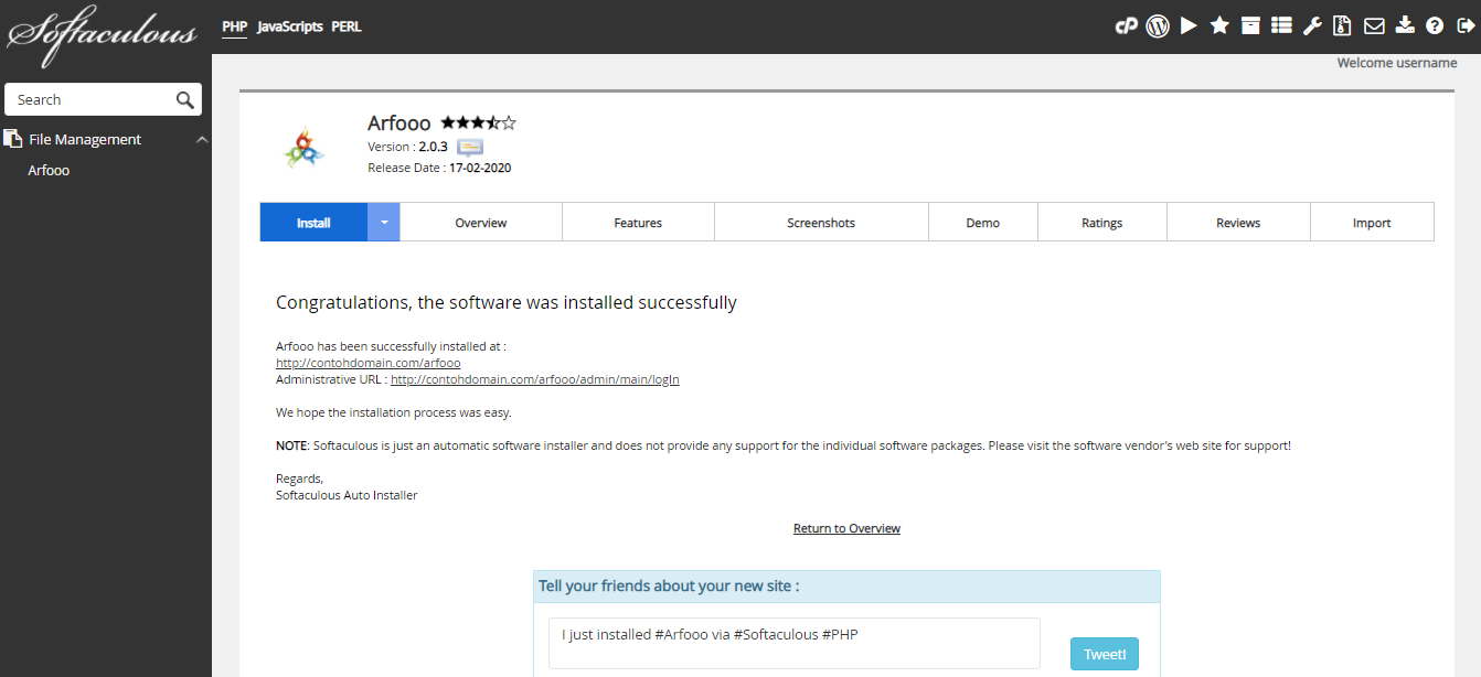 Arfooo Berhasil Diinstal
