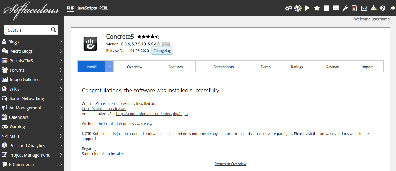 Concrete5 Berhasil Diinstal