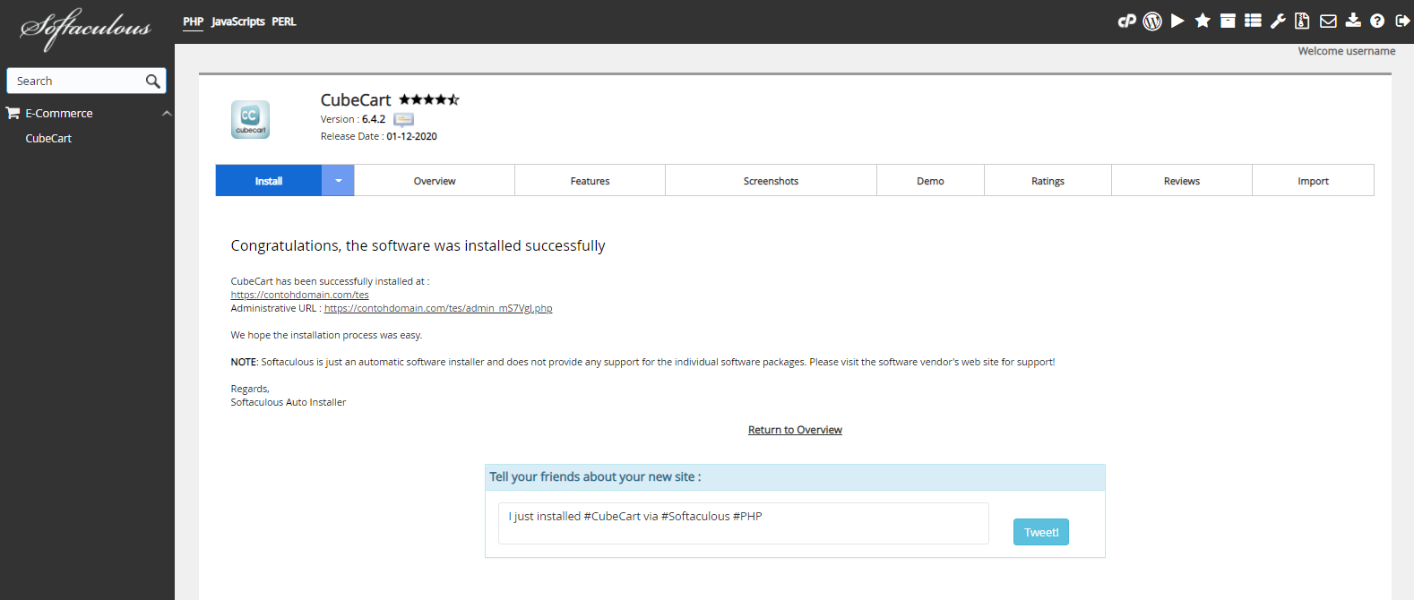 Instalasi CubeCart Selesai