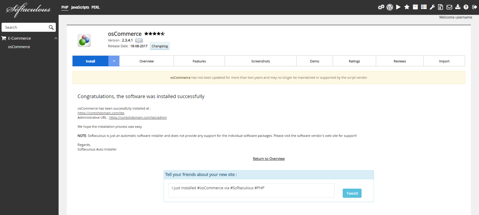 Instalasi OSCommerce Selesai