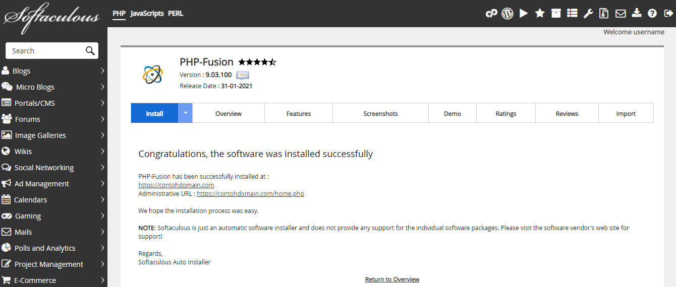 Instalasi PHP-Fusion Berhasil