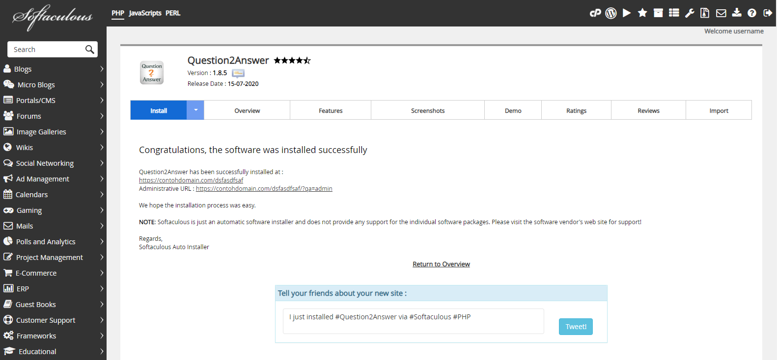 Instalasi Question2Answer Selesai