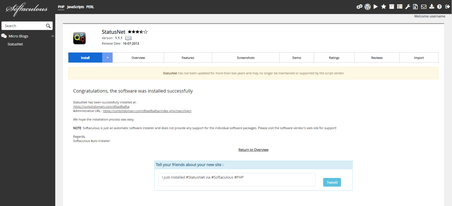 Instalasi StatusNet Selesai
