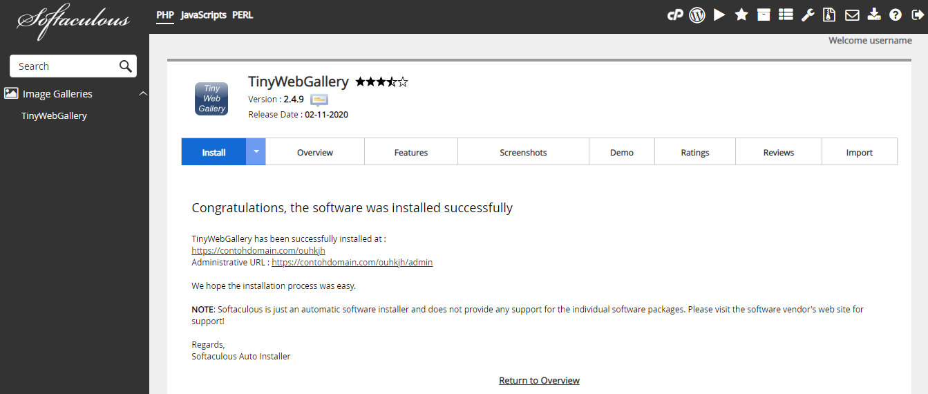 Instalasi TinyWebGallery Selesai