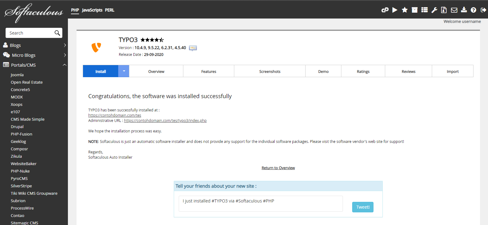 Instalasi Typo3 Selesai