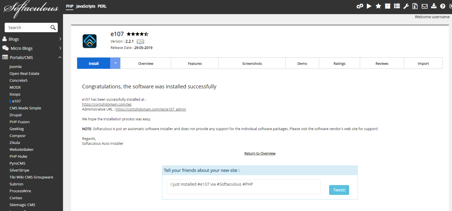 Instalasi e107 Selesai