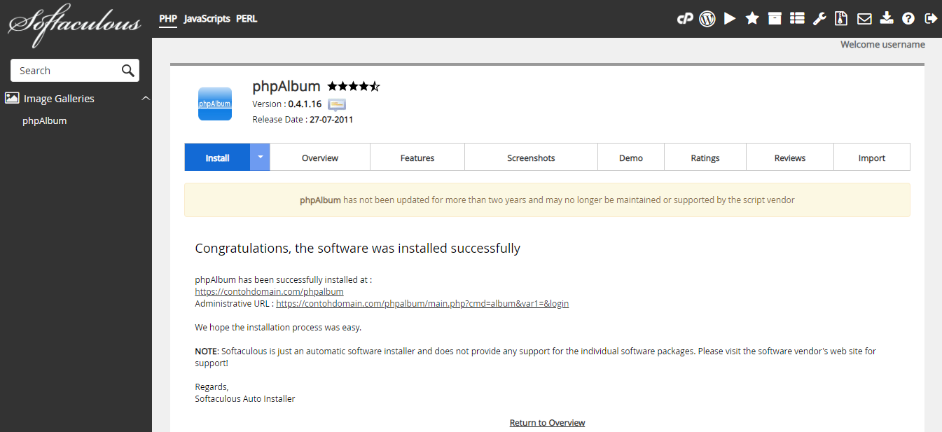 Instalasi phpAlbum Berhasil