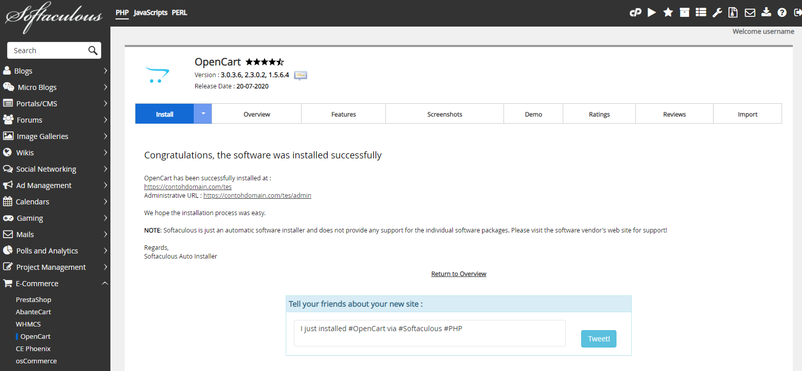Opencart Berhasil Diinstall