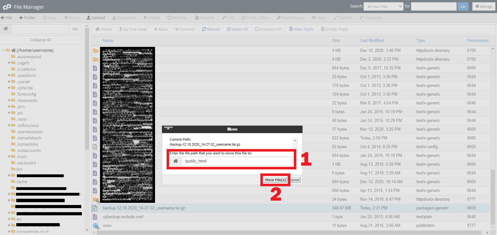 Pindahkan file backup ke directory