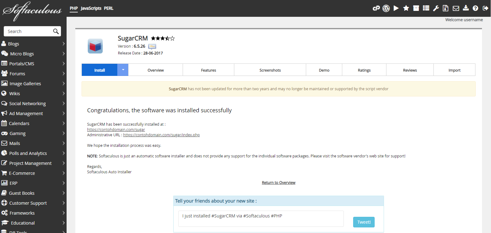 SugarCRM Berhasil Diinstall