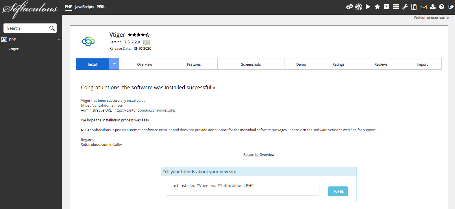 Vtiger Berhasil Diinstal