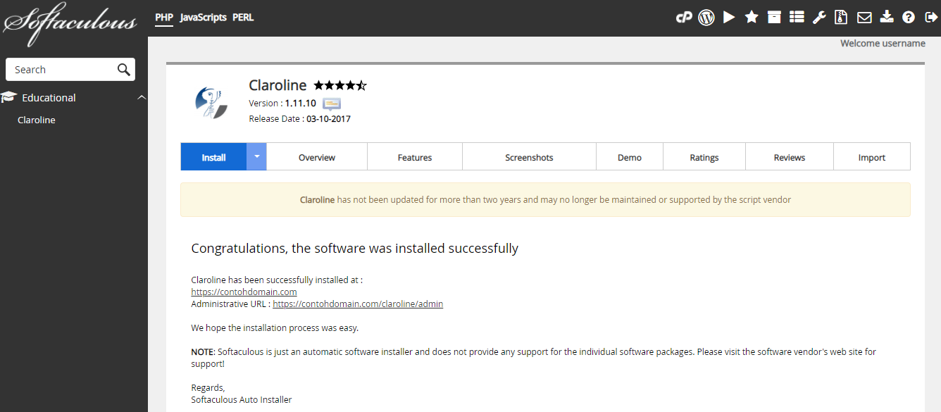 Claroline Berhasil Diinstal