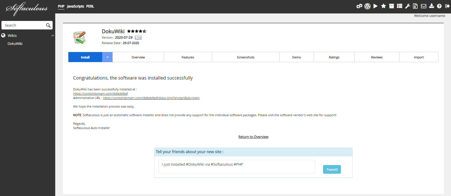 Instalasi DokuWiki Selesai