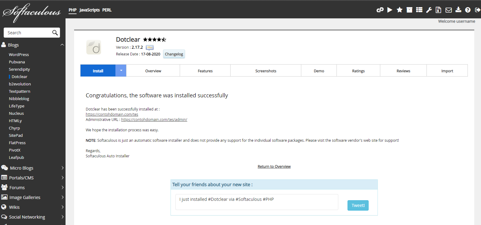 Instalasi Dotclear Selesai
