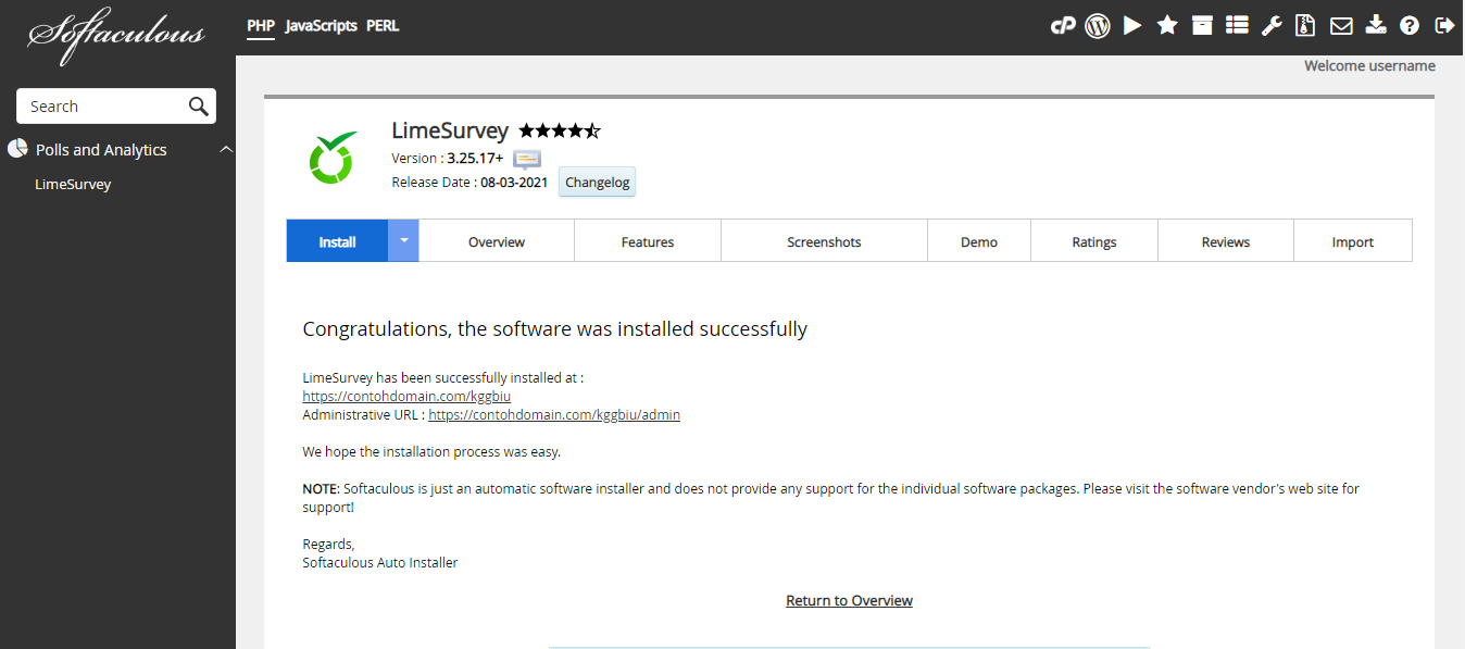 Instalasi LimeSurvey Selesai