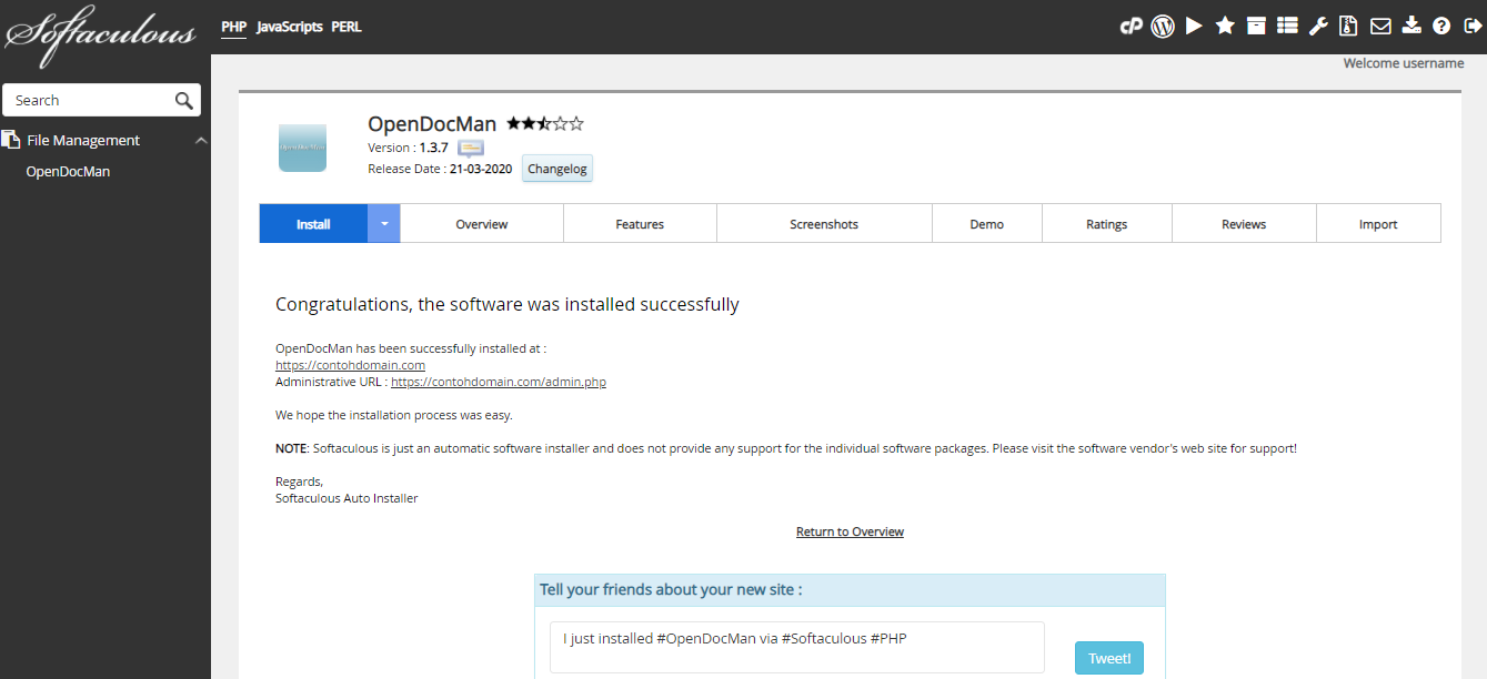 Instalasi OpenDocMan Selesai