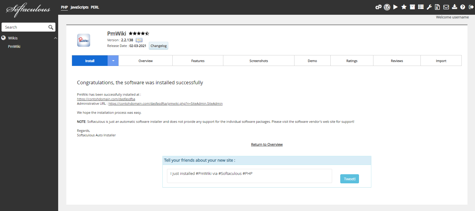 Instalasi PmWiki Selesai