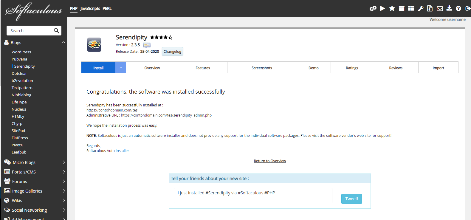 Instalasi Serendipity Selesai