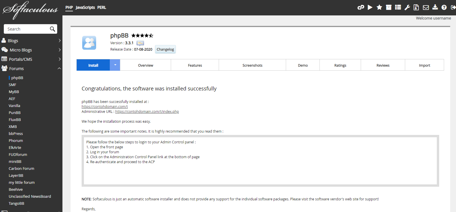 Instalasi phpBB Selesai