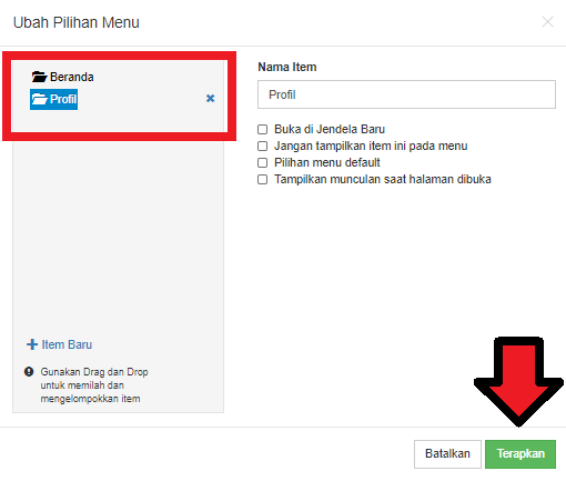 Terapkan Item Menu Baru