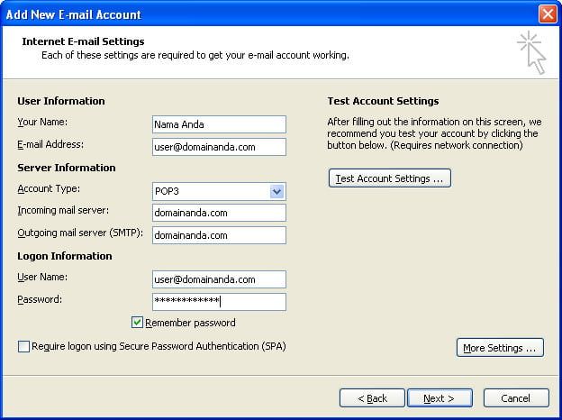 Account Settings Email Microsoft Outlook