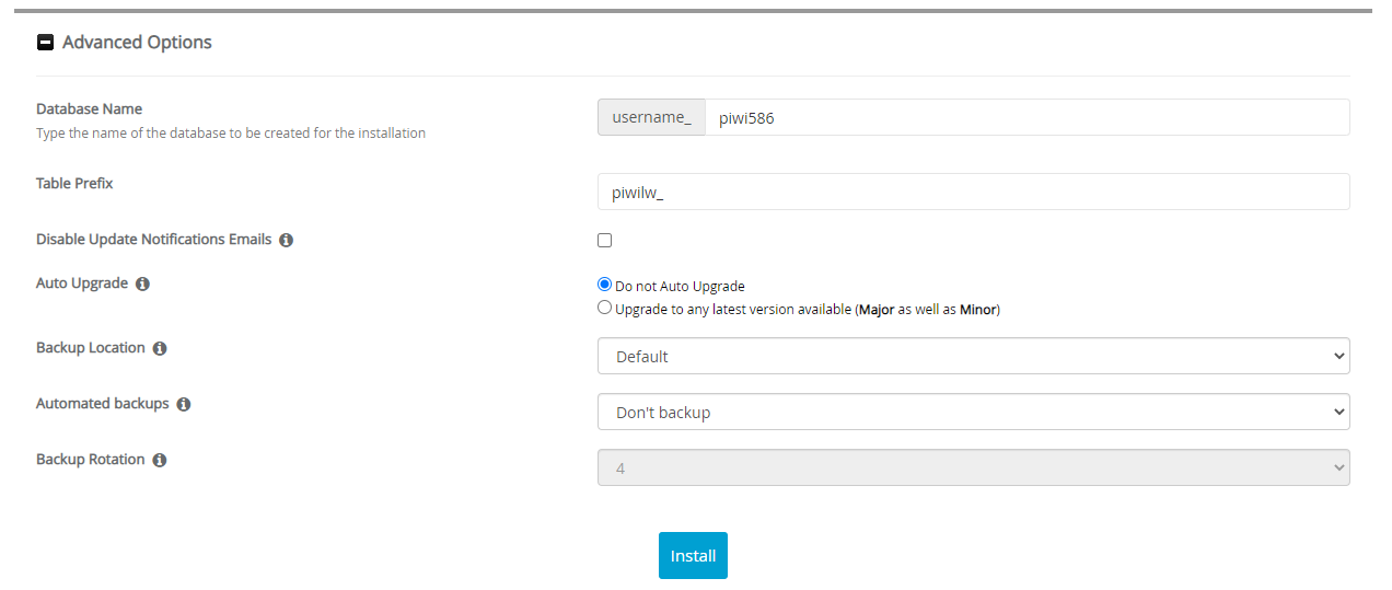 Advanced Options Piwigo