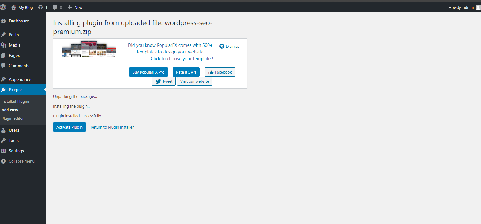 Aktifkan Plugin Wordpress