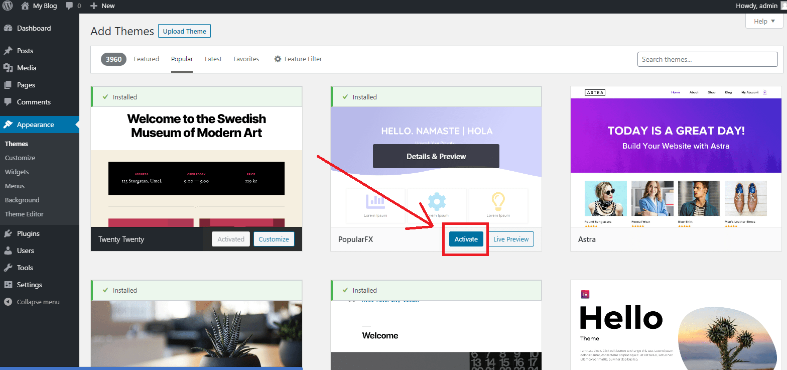 Aktifkan Tema Wordpress
