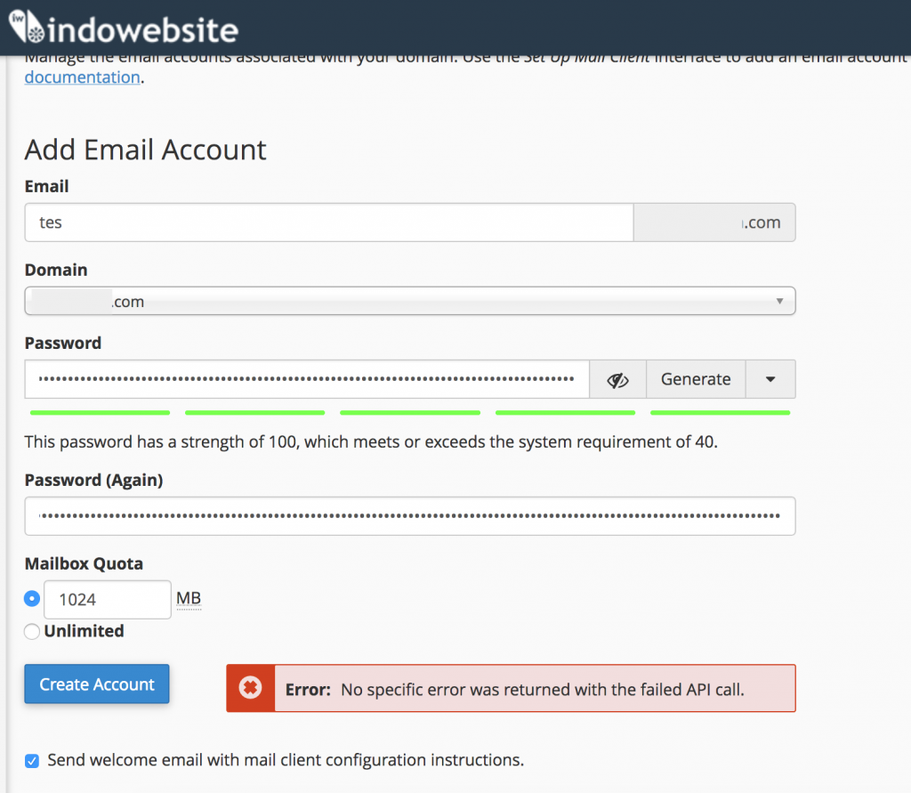 Error Create Account Email