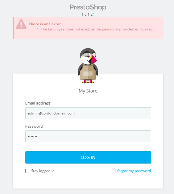 Error Salah Password Prestashop