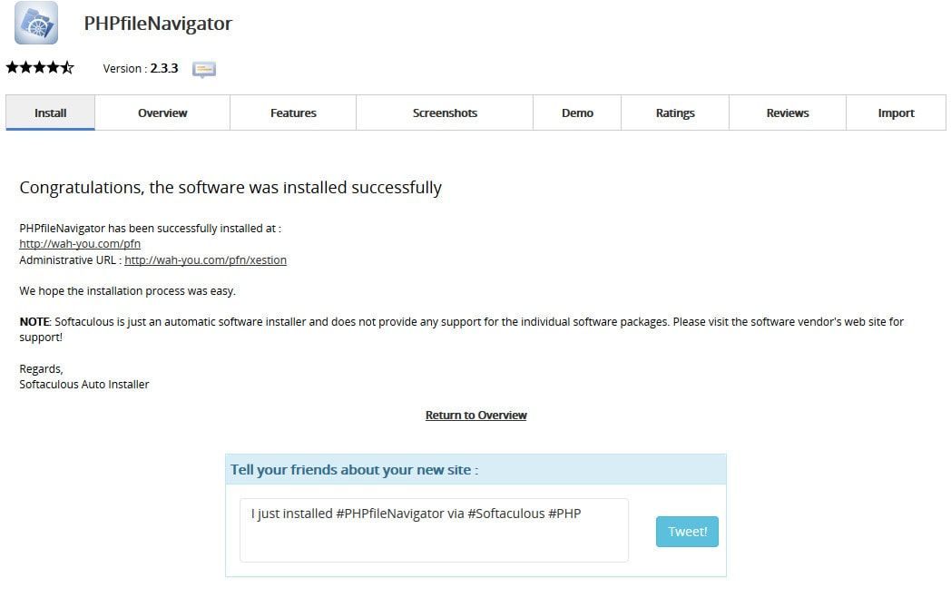 Finish Instalation PHPFileNavigator