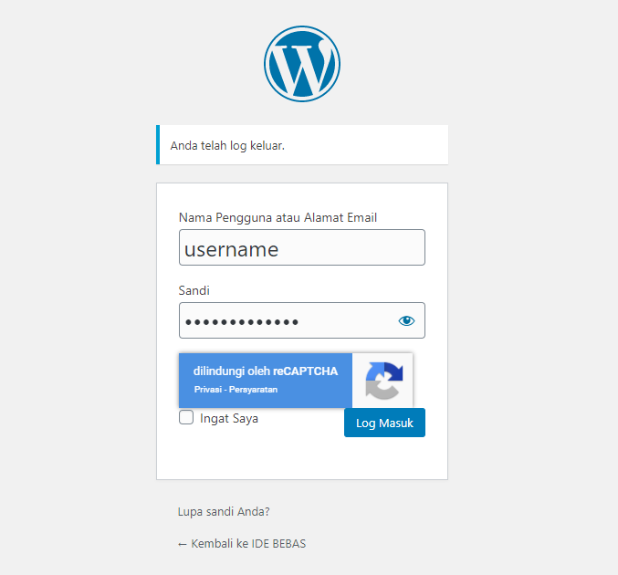 Halaman Login Wordpress